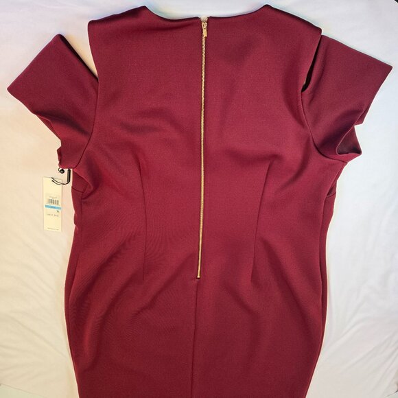 CALVIN KLEIN Women's Cold Shoulder Knee Length Pencil Dress Sz: 20W Red/Maroon - Picture 4 of 14